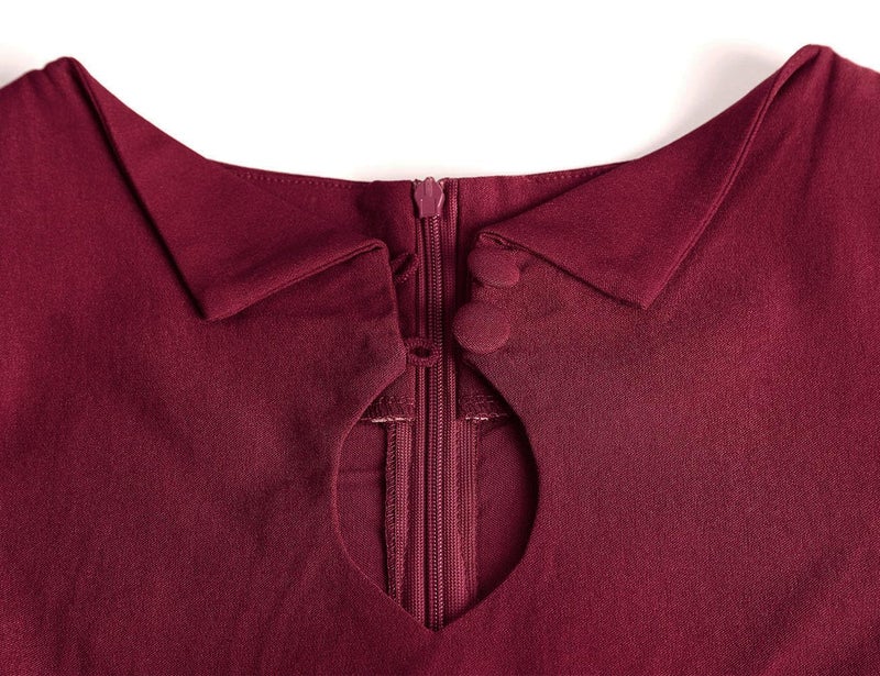 MUXXN Women's Charming Pleated Flared Neckline Stretch Fitted Graduation Dress (Burgundy XXL) - Image 5